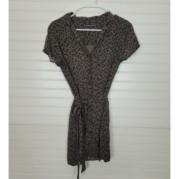 Abercrombie & Fitch Dresses & Skirts - [Abercrombie & Fitch] Green Leopard Shirt Dress Button Down SP Fit & Fla…